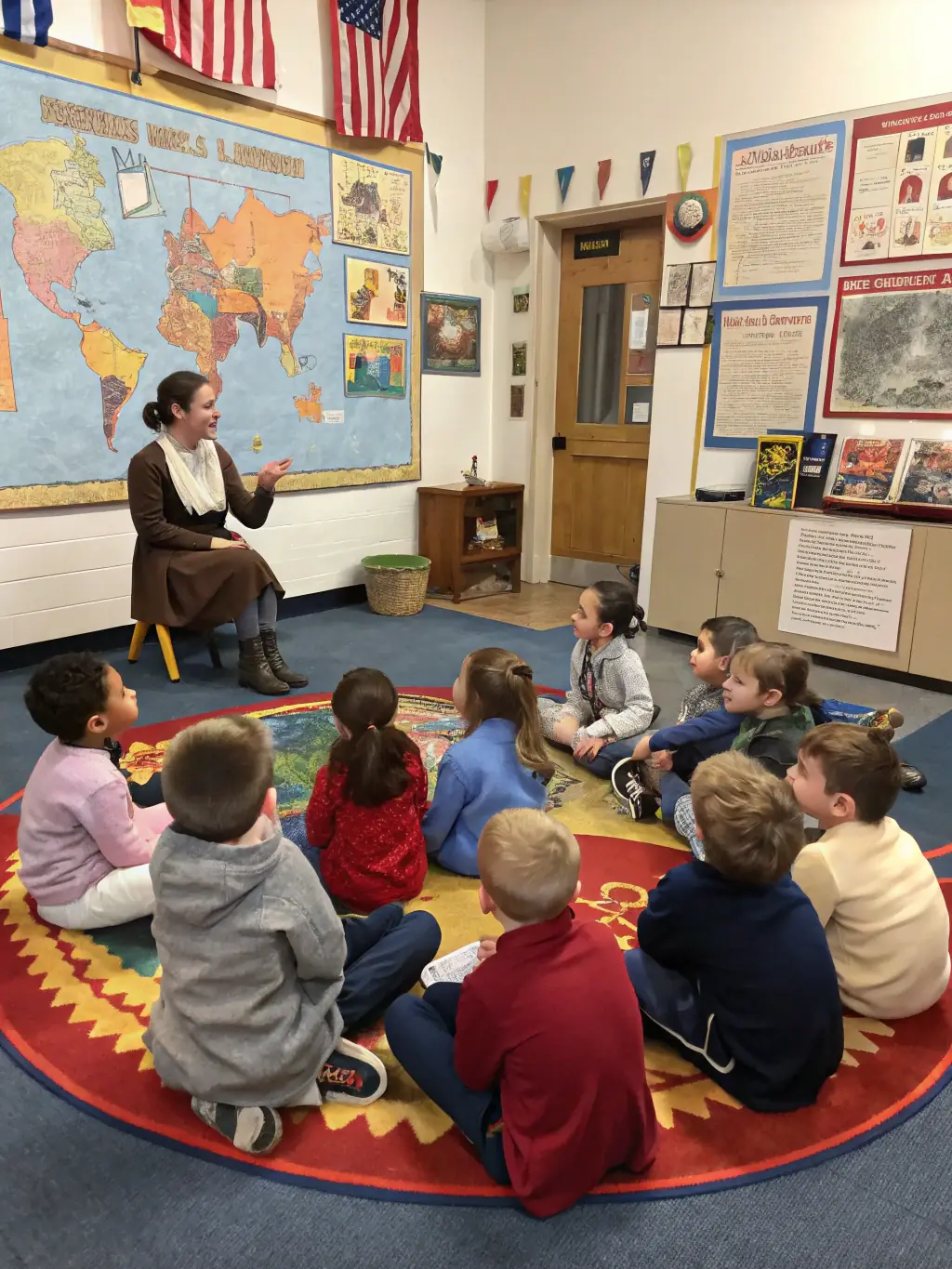 A picture of a group of children participating in an educational workshop at Frigolet, learning about the history of the abbey through interactive activities.