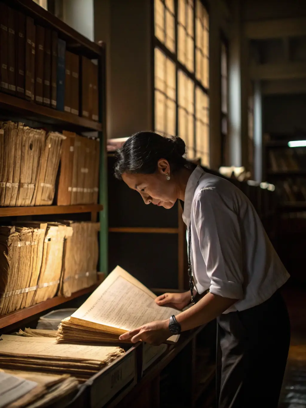 An archivist carefully handling and cataloging historical documents in the Frigolet archives, ensuring their preservation and accessibility for research and study.